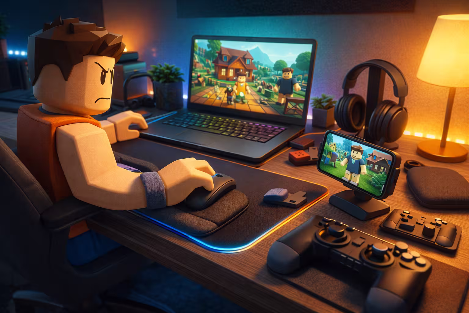 Accesorios económicos utilizados en un setup de Roblox